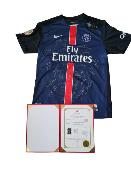 Autographed By PSG Paris Full First Team Squad 2016 Home Jersey Hand Signed By 24 PSG Stars With COA