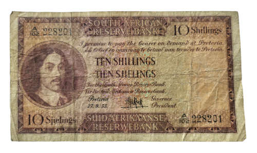 1954 South Africa 10 Shillings Note M H De Kock Third Issue 10 Shillings