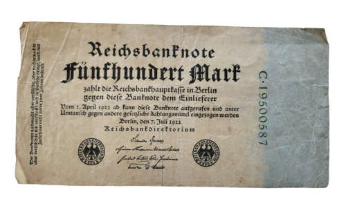 1922 Germany 500 Mark Reichsbanknote, 1922 2nd Issue