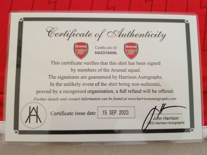 Autographed Football Jersey Arsenal 2023 -2024 Home Jersey Hand Signed By Most First Team Stars
