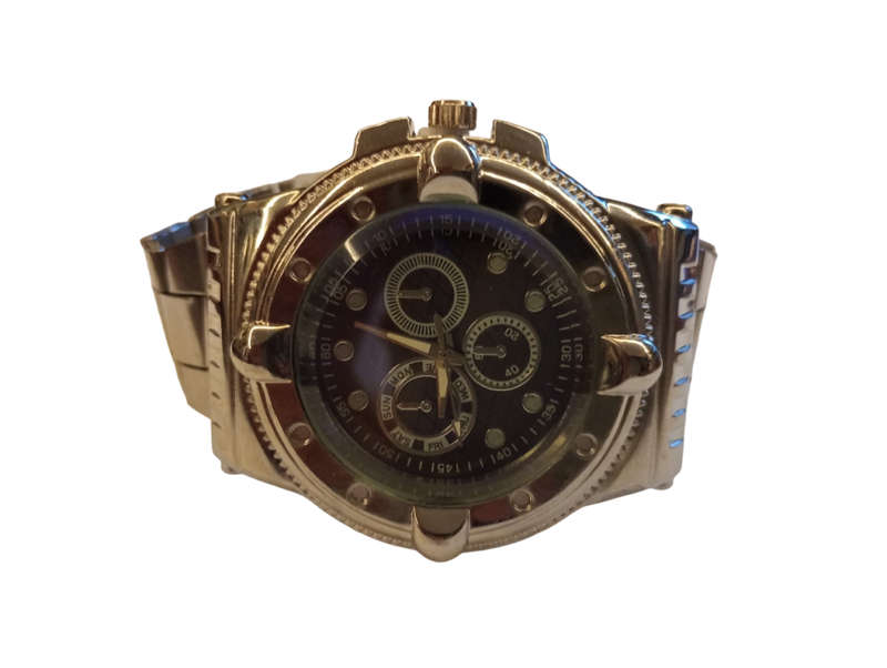 Mens Analogue Watch - Stylish Grey Face With Steel Band -Sleek Round Face With Calendar Dials