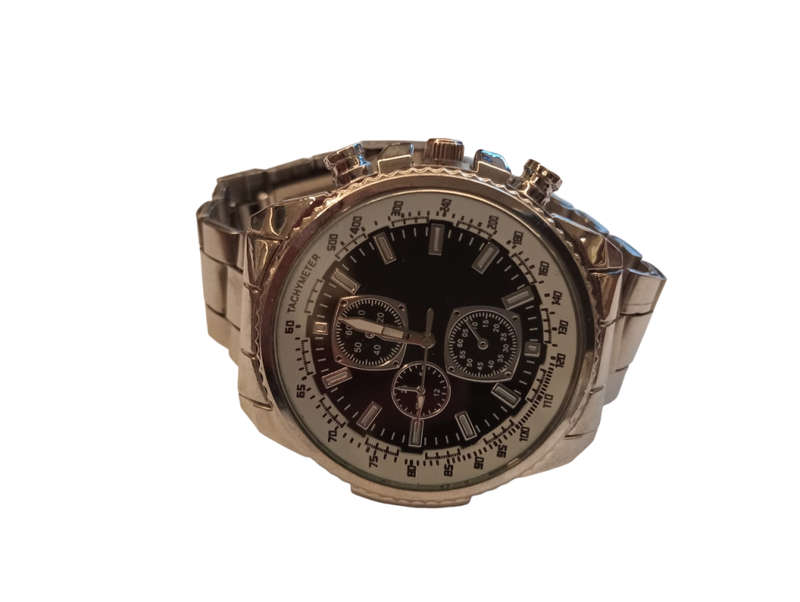 Stylish Mens Analogue Watch Stunning Mixed Colour Black and White Large Face Design With Tachymeter