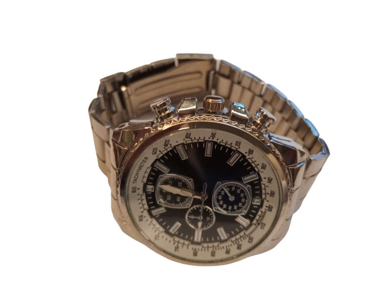 Stylish Mens Analogue Watch Stunning Mixed Colour Black and White Large Face Design With Tachymeter