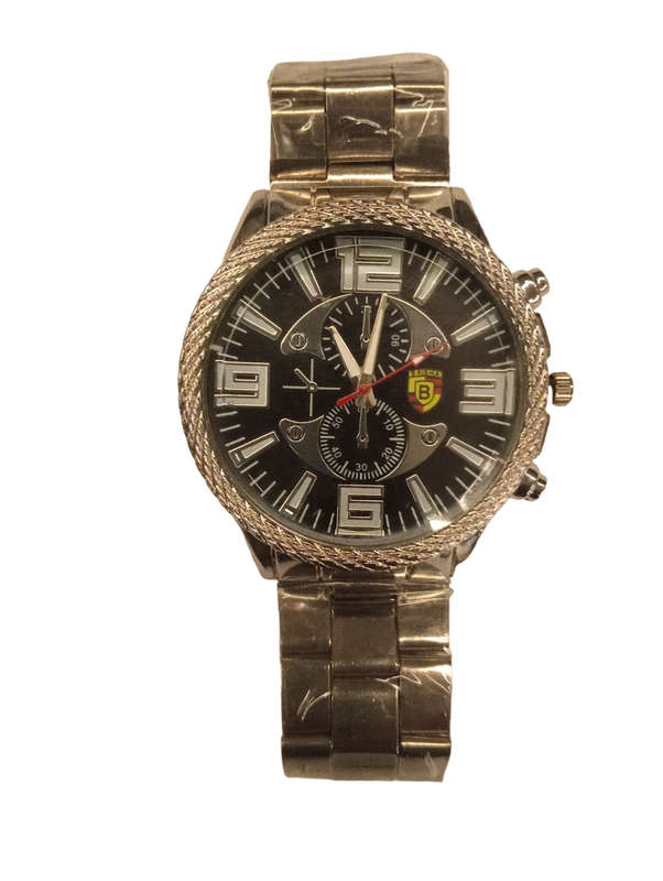 Stunning Mens Analogue Watch - Stylish Black Face With Steel Band -Large Round Face