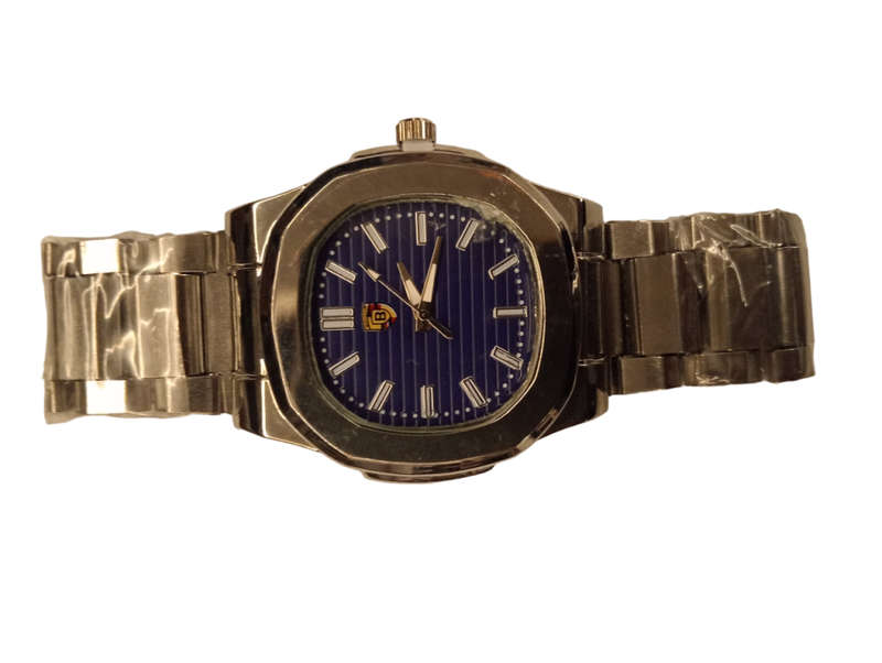 Stunning Mens Analogue Watch - Stylish& Simple  Black/Blue Face With Steel Band -Classic Shape Face