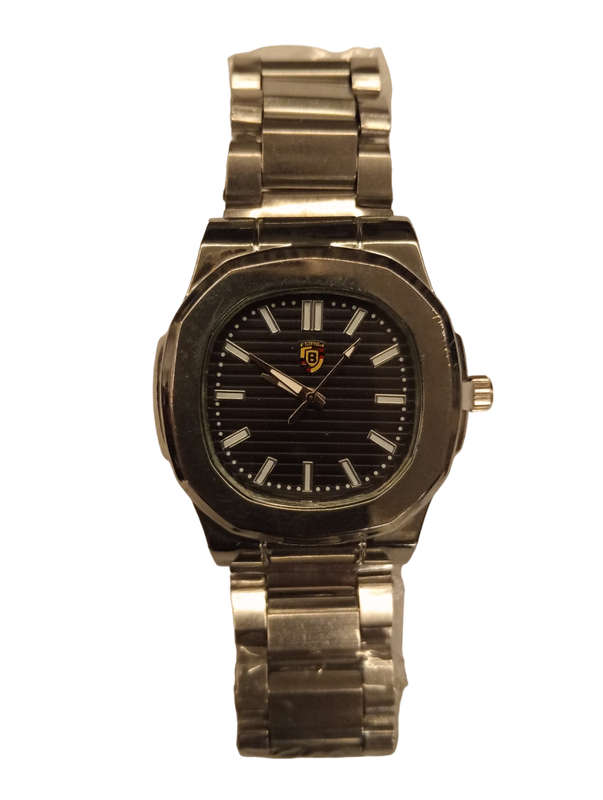 Stunning Mens Analogue Watch - Stylish& Simple  Black/Blue Face With Steel Band -Classic Shape Face
