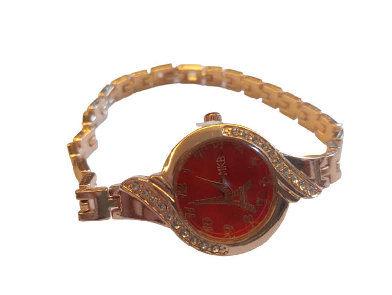 Analogue Watch Bracelet For Women -Red  Face With Eiffel Tower Emblem With Steel Bracelet Band