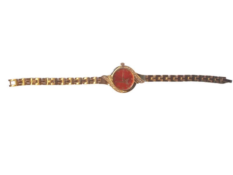 Analogue Watch Bracelet For Women -Red  Face With Eiffel Tower Emblem With Steel Bracelet Band