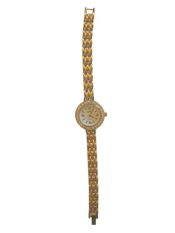Analogue Watch Bracelet For Women White  Face With Gold Plated Steel Bracelet Watch Strap and Crytal