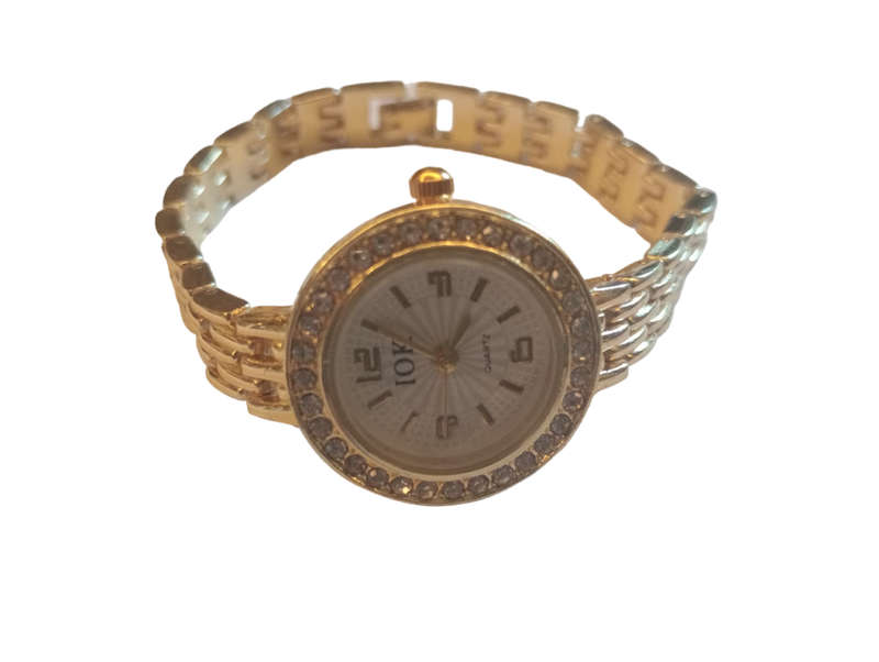 Analogue Watch Bracelet For Women White  Face With Gold Plated Steel Bracelet Watch Strap and Crytal