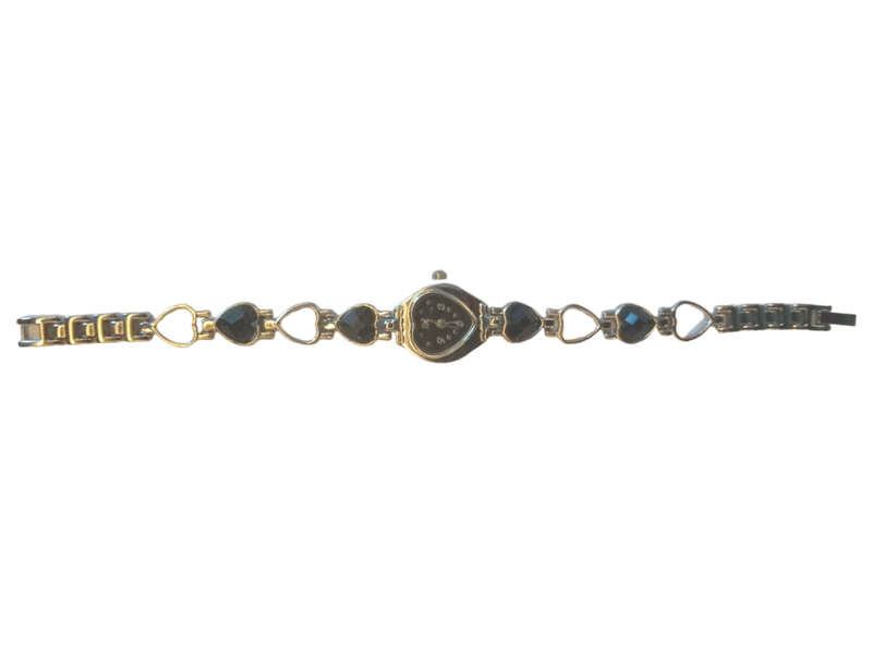 Analogue Watch Bracelet For Women Heart Shaped Face Black With Steel Bracelet Heart Shaped