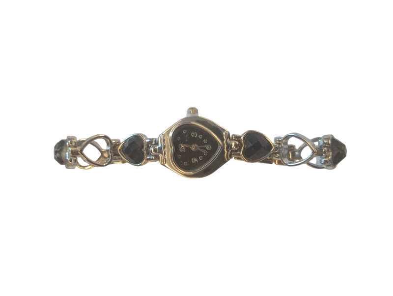 Analogue Watch Bracelet For Women Heart Shaped Face Black With Steel Bracelet Heart Shaped