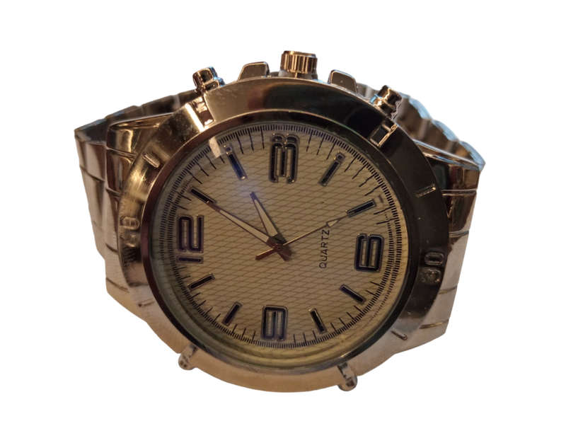 Mens Analogue Watch - Classic Mesh Face With Steel Band -Large Round Face