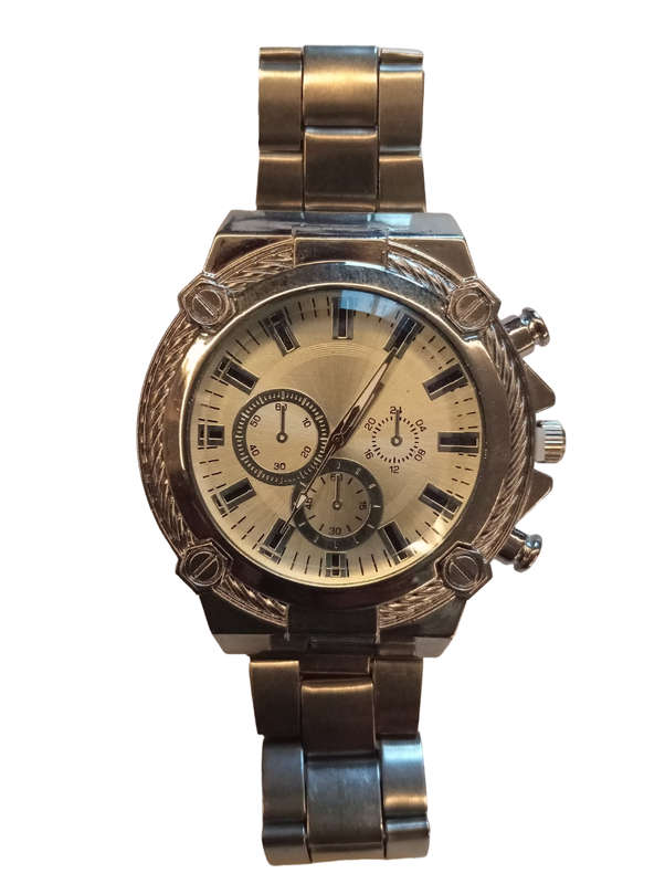 Mens Analogue Watch - Classic Silver Face With Steel Band -Large Round Face