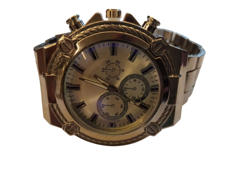 Mens Analogue Watch - Classic Silver Face With Steel Band -Large Round Face