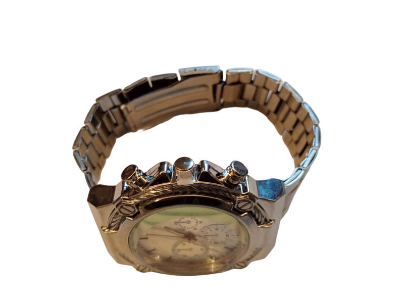 Mens Analogue Watch - Classic Silver Face With Steel Band -Large Round Face