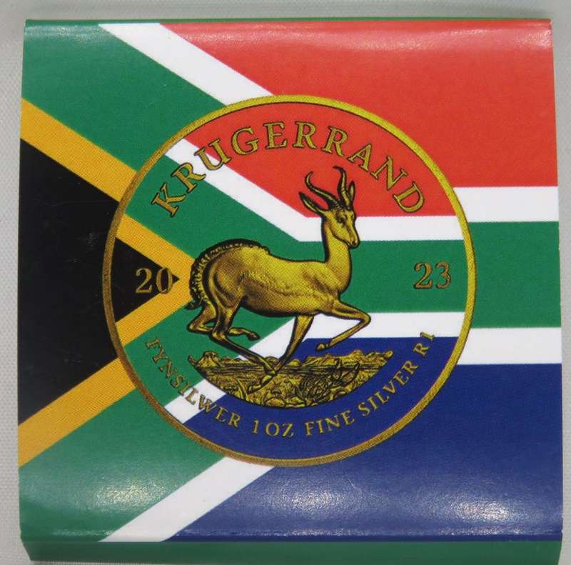Start @R1 - South Africa: Silver Krugerrand Colourized `South African Flag` of 2023 24k Gold Finish