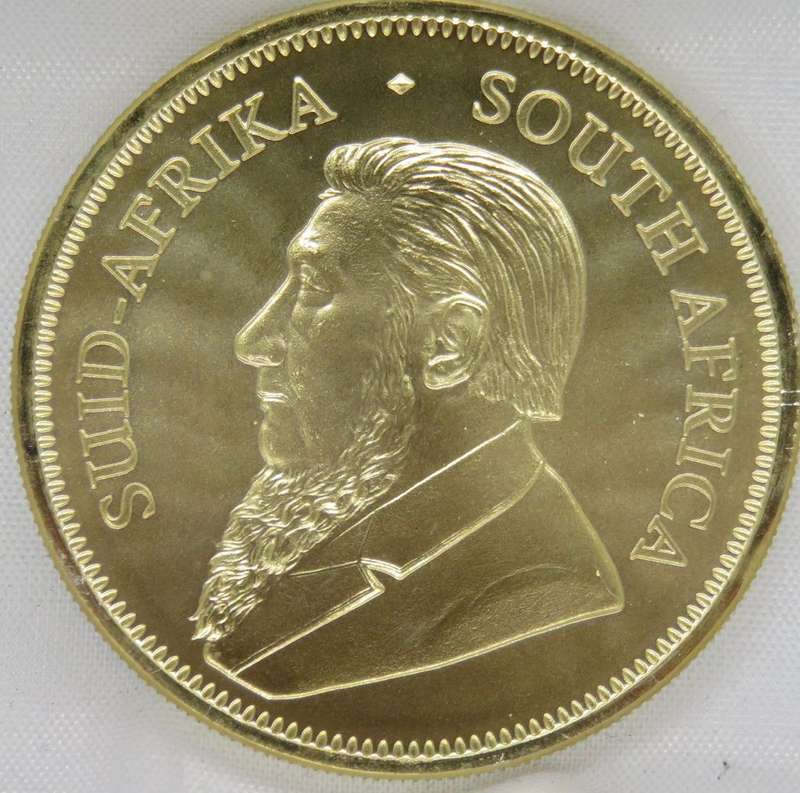 Start @R1 - South Africa: Silver Krugerrand Colourized `South African Flag` of 2023 24k Gold Finish
