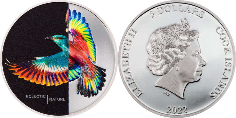 2022 Cook Islands Roller 1oz .999 Silver Coin Eclectic Nature Bird .Stunning Colourised Silver Coin