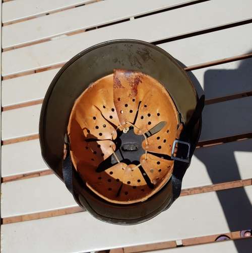 South African Police Green Helmet 1960s-Inscription Kapt H.H. Pretorius