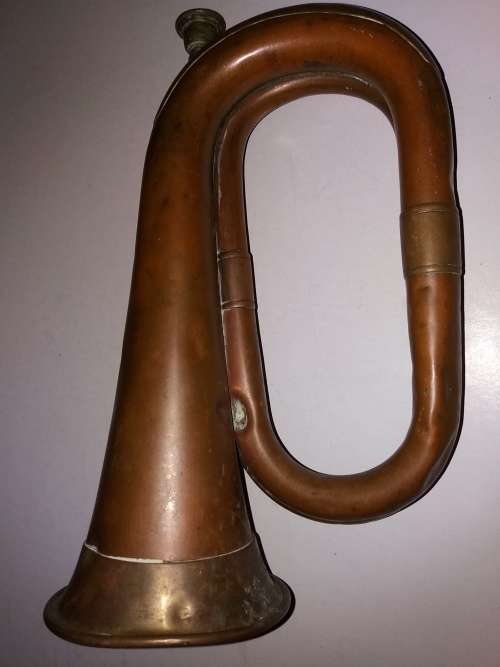 Good condition Brass & Copper Bugle-Maker Nadir Ali & Co ,Meerut 1942.