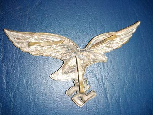 Luftwaffe Brass Pith Helmet Eagle with original three pins-Size 67mm x 30mm