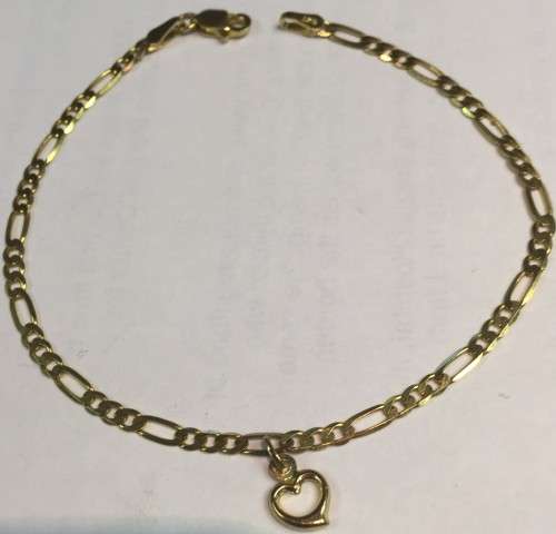 9k solid 9  carat  Gold -  Figaro bracelet with  heart pendant