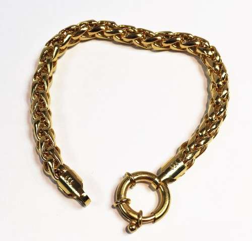 9 carat - Imported Gold Round Wheat bracelet - cm20long-thicklinks 6.5 mm wide,with signoretti clasp