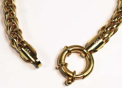 9 carat - Imported Gold Round Wheat bracelet - cm20long-thicklinks 6.5 mm wide,with signoretti clasp