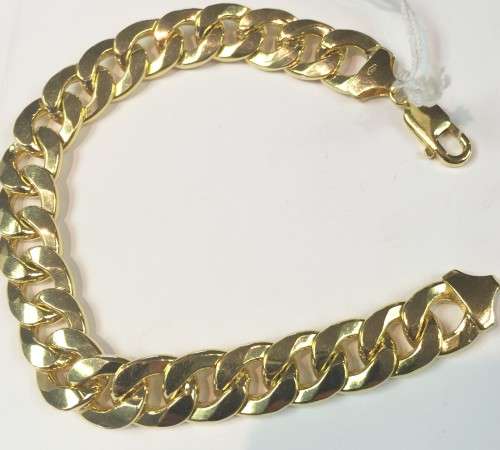 9 carat - Gold Flat links ,Heavy curb gents bracelet -cm 23 long - 8.5 mm.wide- clearance