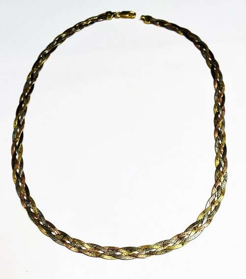 4 colour Gold  ---Sterling Silver Braided Necklace ----  cm 45 long