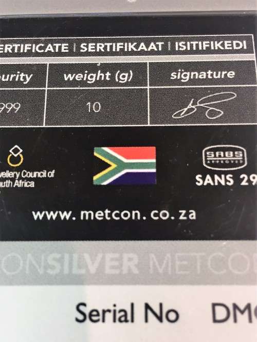10 gram pure silver , bar in sealed refinery capsule with certificate