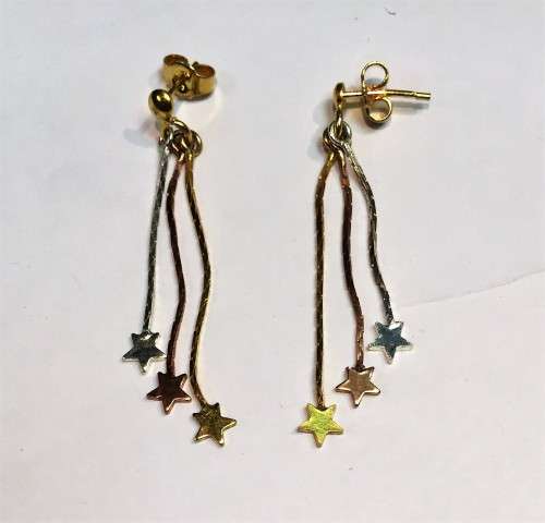 Imported Tricolour Drop earrings ,made of Solid Sterling Silver 925, with cute dangling Stars