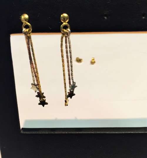 Imported Tricolour Drop earrings ,made of Solid Sterling Silver 925, with cute dangling Stars
