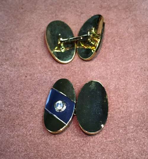 925 Sterling Silver- Imported Two tone Gold plated mens CUFFLINKS - 18 mm x 10 mm wide
