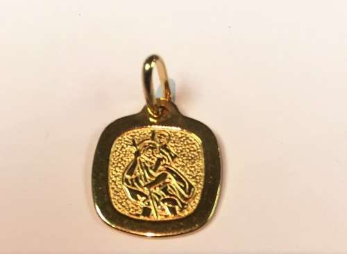 9K/ 9 carat solid Gold - Square Saint Christopher ---- 13 mm. wide