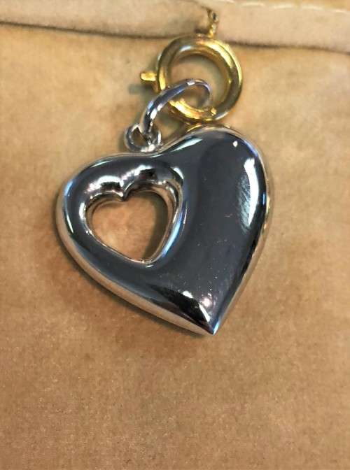 9K solid 9 carat White Gold - Imported Large Puffed Heart pendant, with heart cutout