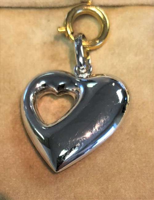 9K solid 9 carat White Gold - Imported Large Puffed Heart pendant, with heart cutout