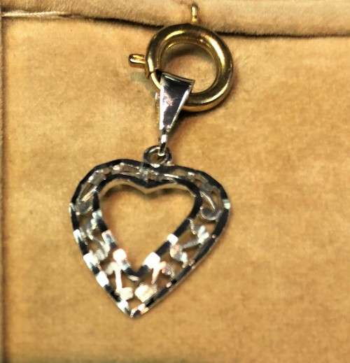 9K solid 9 carat White Gold -Imported Large Filigree Heart pendant