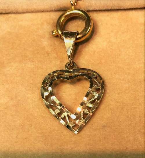 9K   solid  9 carat Yellow Gold - imported  Large Filigree Heart pendant