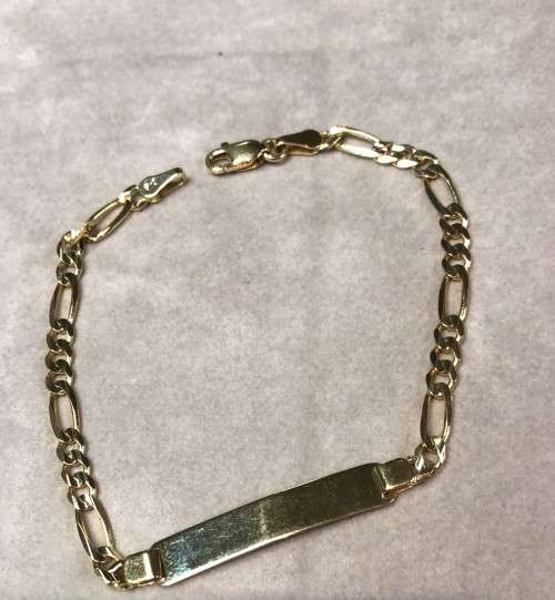 9 K / genuine 9 carat solid Gold, Imported figaro I.D. bracelet ---- 6 mm wide