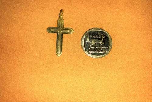 9K 9 carat solid Gold - two color -Flat Cross 36 mm long