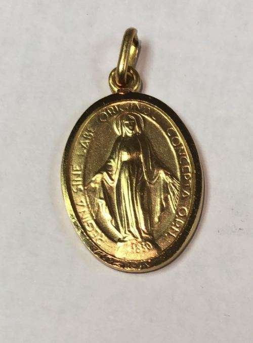 9k / solid 9carat Gold -XL Oval  pendant -Mother Mary Miracolous-- 30 mm high x  15.5 mm wide