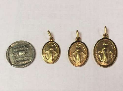 9k / solid 9carat Gold -XL Oval  pendant -Mother Mary Miracolous-- 30 mm high x  15.5 mm wide