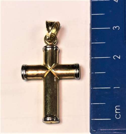 9K / solid 9 carat Gold - Imported Large two tone cross -- long 35 mm