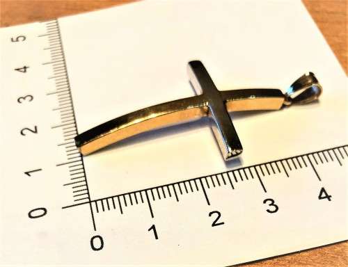 9K solid 9 carat Gold , stunning Large trendy imported Two tone gold Cross- curved square tube