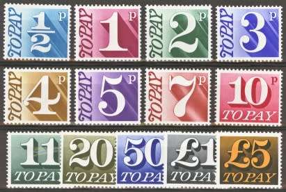 Great Britain  postage due stamp   -complete  unmounted  set-  SG D77/89