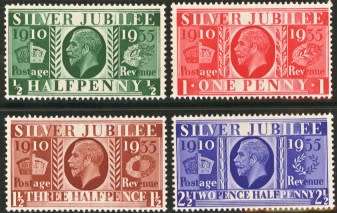 Great Britain commemorative stamp-  Year 1935-Mint complete set of  4-Jubilee