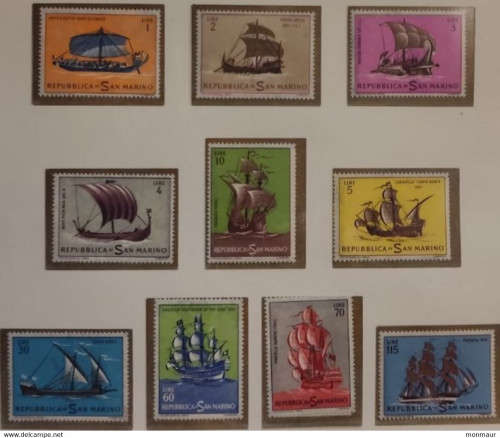 San Marino - year 1963  unmountedcomplete set of  10 val -MNH-Sailing ships