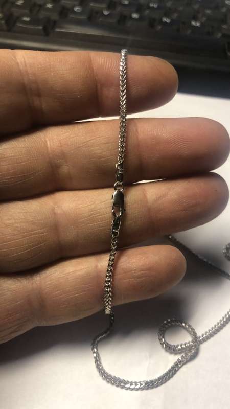 9K- Genuine 9 carat White Gold square Franco 1.8 mm wide link ,cm 45 long Necklace